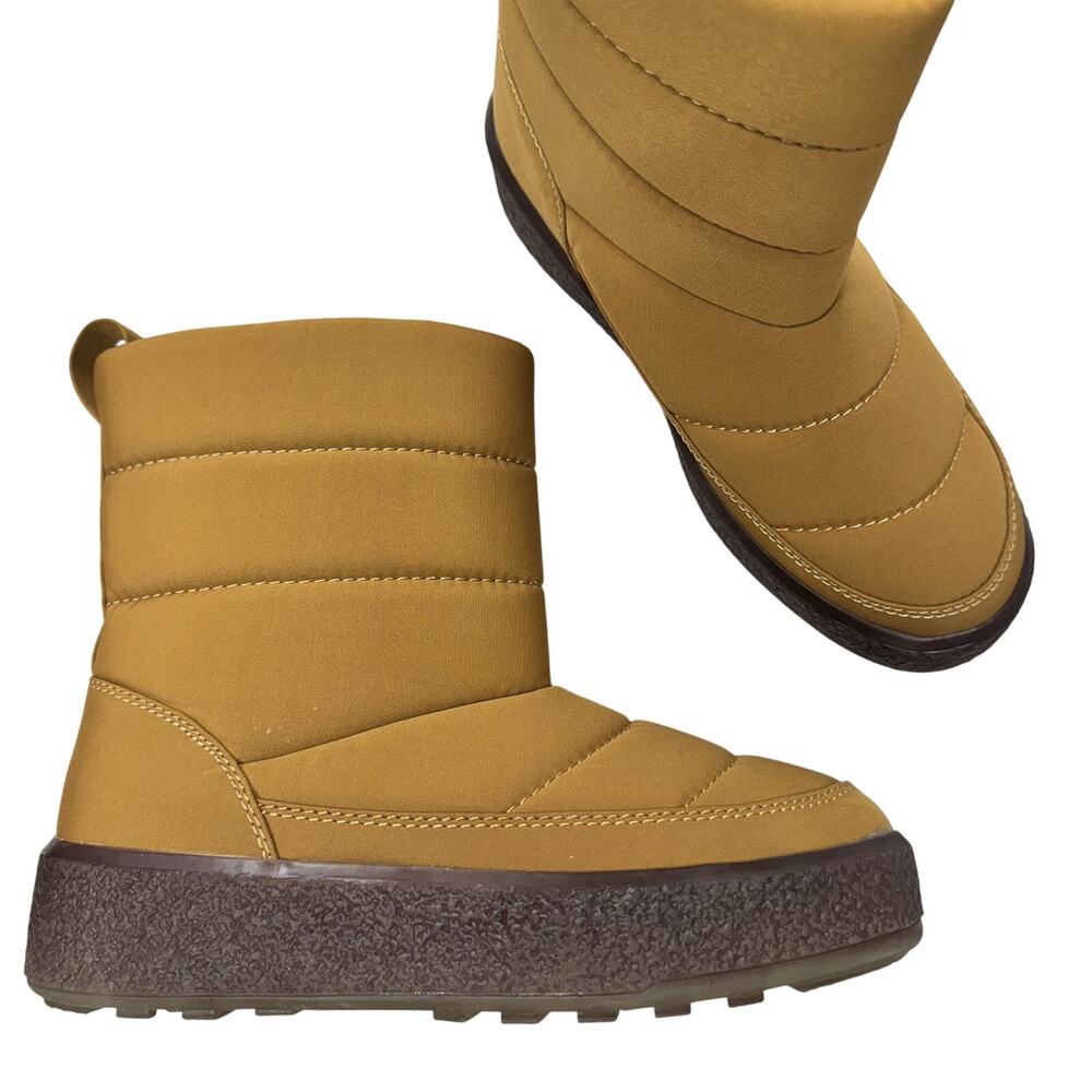 Madewell Toasty Puffer Boots Womens 6 Snow Tan Slip On Warm Winter Waterproof